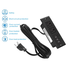 Furniture Recessed Power Strip, Recessed Desk Outlet with 3.1A Max USB, in Conference Desk Recessed Power Outlets Socket, Desktop Power Grommet with 6.56ft Power Cord