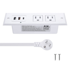 Recessed Power Strip with 20W USB C Port, Fast Charging USB A Port Desk Outlet, Furniture Hidden Charging Station for Side Table, End Table, with 6FT 45 Degree Flat Plug Extension Cord.