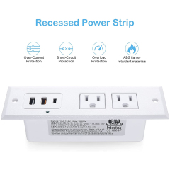 Recessed Power Strip with 20W USB C Port, Fast Charging USB A Port Desk Outlet, Furniture Hidden Charging Station for Side Table, End Table, with 6FT 45 Degree Flat Plug Extension Cord.