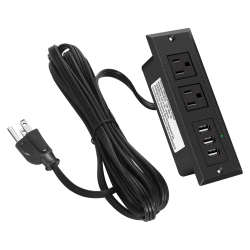 Furniture Recessed Power Strip, Recessed Desk Outlet with 3.1A Max USB, in Conference Desk Recessed Power Outlets Socket, Desktop Power Grommet with 6.56ft Power Cord