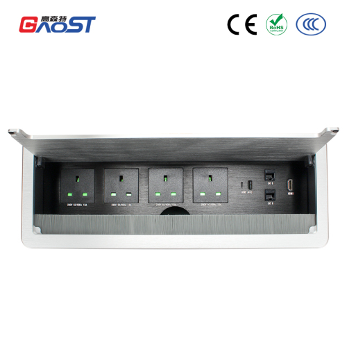 Alloy Flip Up UK Power Outlets 4 Type C Charging 2 LAN CAT6 1HDMI