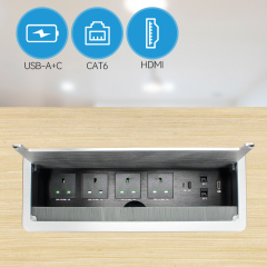 Alloy Flip Up UK Power Outlets 4 Type C Charging 2 LAN CAT6 1HDMI