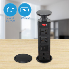 Smart Home Kitchen Lift Mental Panel 230 V Standard Pop Up Power Socket With 3 Sockets 2 LAN USB charger