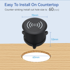 15W QI charger easy install desktop recessed wireless charging power socket hole 60mm