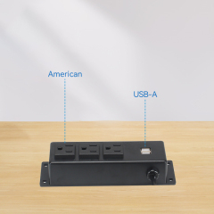 Wall Mount Power Strip With Connector Wire , 3 US Outlets+ 2 USB Charging