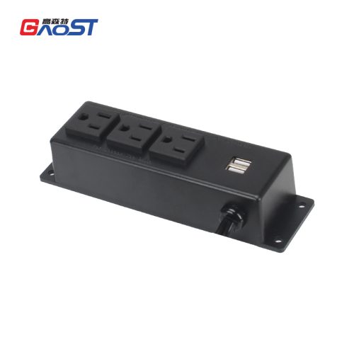 Wall Mount Power Strip With Connector Wire , 3 US Outlets+ 2 USB Charging