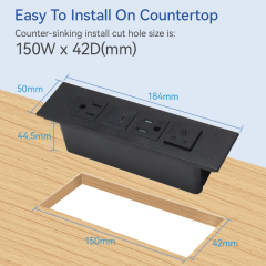 US Safety Power Socket 2 TR US Outlets 1 USB-C With 1 Light Switch For Furniture Countertop