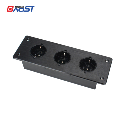 Desktop Embedded Brushed Panel Power Socket 3 Schuko Outlets For Furniture/Conference Table