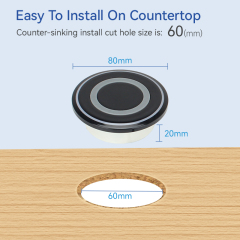 15W embedded Style Round Wireless Charger For Sofa,Furniture,Desktop,hole 60mm