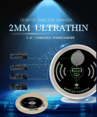5W/7W/10W 3 In 1 Embedded phone charger with QI wireless charger, Type C USB charger Water proof