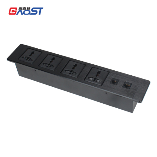 Desktop Recessed Power Socket With 4 Universal Outlets 1 CAT3+CAT6