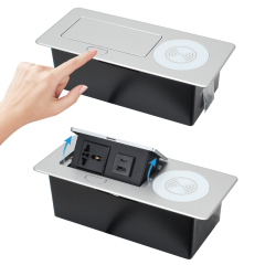 2 Way Desktop Pop Up Power Socket Universal Outlet USB-A+C Charging and Wireless Charging