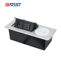 2 Way Desktop Pop Up Power Socket Universal Outlet USB-A+C Charging and Wireless Charging