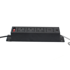 Desktop Mount On Power Strip 3 UK Outlets，2 USB-A Charging 1 CAT6 and 1 Switch