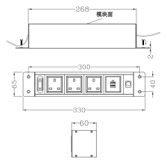 Desktop Mount On Power Strip 3 UK Outlets，2 USB-A Charging 1 CAT6 and 1 Switch