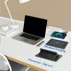 Wholesale Desktop Pop Up Power Socket With Wireless Charging 2 US AC Outlets 1 USB-A&C Charging Suitable For Most Furniture