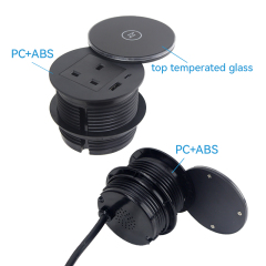 Round Power Grommet With Wireless Charging Lid，1 UK Outlet+30W A+C Charging+15W QI Fast Charging