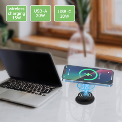 Mini USB pop up charger 15W wireless charging USB-A&C charging