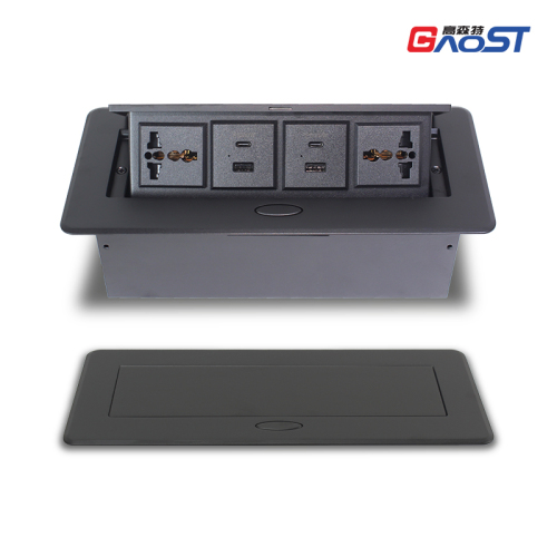 Hidden pop up table socket with 2 universal power,2 group of USBA+C charging,black