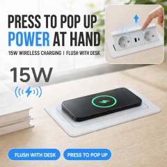 Wholesale QI Wireless pop up socket with 2USB A outlets light fast charging wireless charger