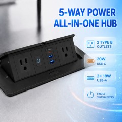 All-in-One Desktop Power Hub with 2 USB-C & 2 USB-A Ports, UL Certified Fast Charger for Home Office Workstation