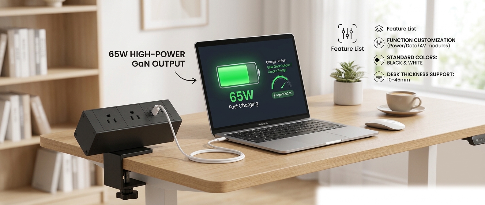 65W Fast laptop charge from our clamp edge socket
