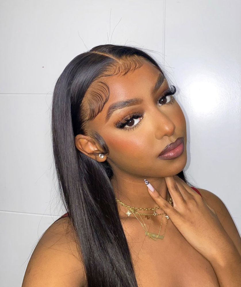 Top virgin transparent lace front 13x4 wig 150% #1b Straight