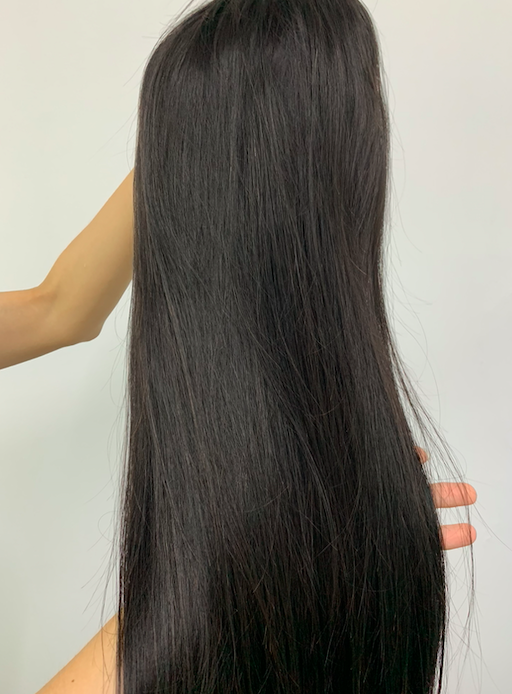 Top virgin transparent lace front 13x4 wig 150% #1b Straight