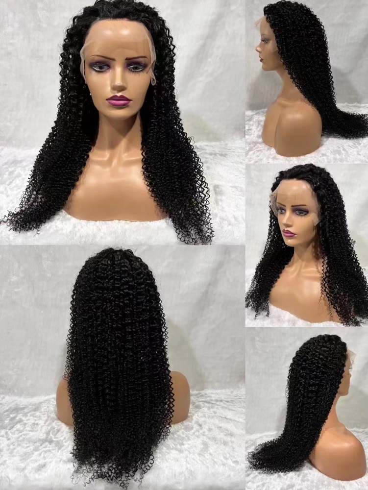 transparent lace front 13x4 wig 150% #1b kinky curly