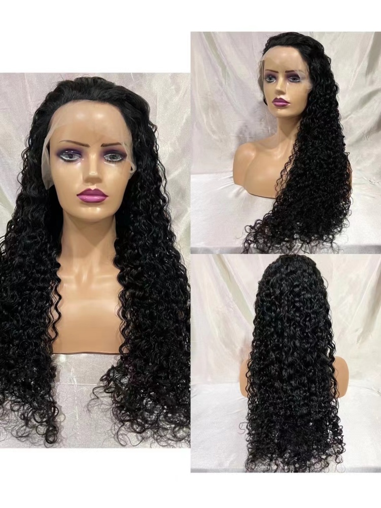transparent lace front 13x4 wig 150% #1b water wave