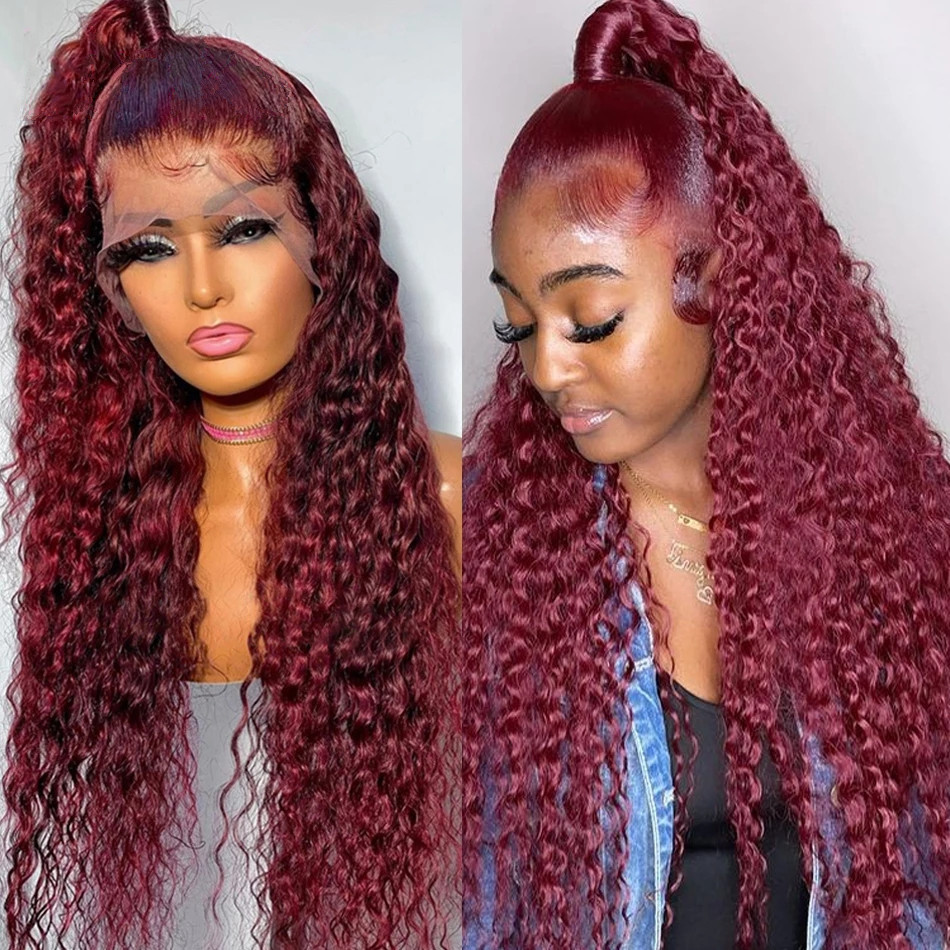 transparent 13x4 wig red color  #99j deep wave
