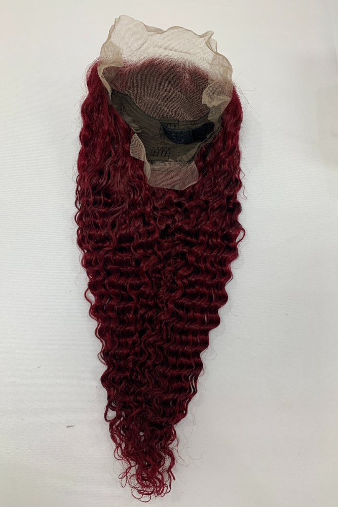 transparent 13x4 wig red color  #99j deep wave