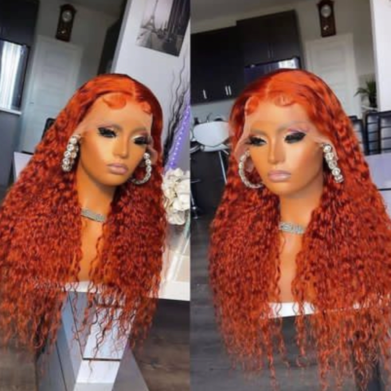 transparent 13x4 wig ginger color  #350 deep wave