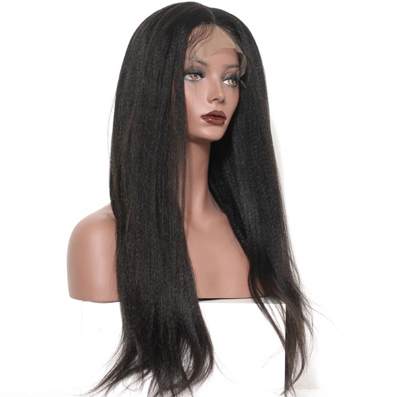 African American Lace Front Wigs Human Hair Lace Wig 250% Density Light Yaki Pre-Plucked Natural Color Hair Bleached Knots With Baby Hair