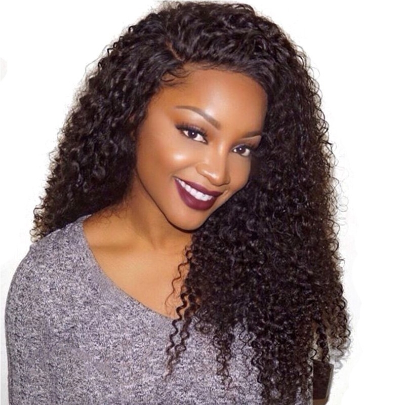 Remy Lace Front Wigs Kinky Curly Brazillian  Human Hair Natural Color 250% Density Glueless Lace Front Wig Bleached Knots Pre Plucked