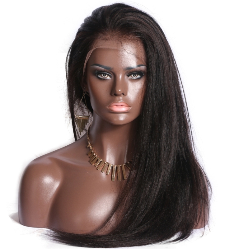 Brazilian Full Lace Wig Yaki Straight Brazillian Hair Human Hair 360 Circular Lace Wigs Bleached Knots