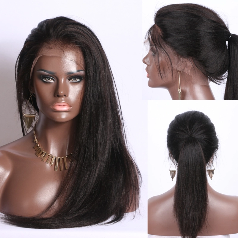 Wholesale Full Lace Wigs Yaki Straight Brazilian Hair Wig Human Hair 360 Circular Wig Bleached Knots Natural Color