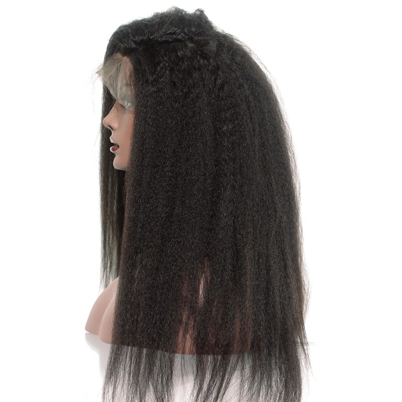 Lace Front Wigs For Black Hair Natural Color Peruvian Human Hair Kinky Straight Bleached Knots Pre Plucked Natural Hair Line With Baby Hair