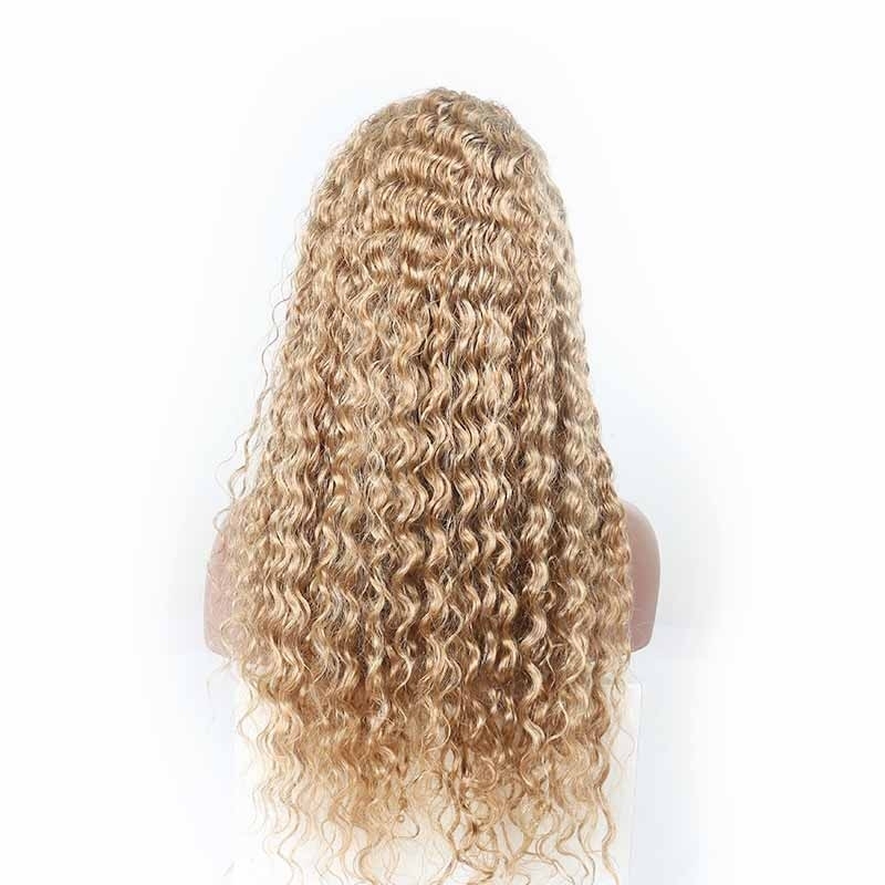 Lace Front Wig Honey Blonde #27 Deep Wave Brazilian 130% Density Wig With Baby Hair Bleached Knots