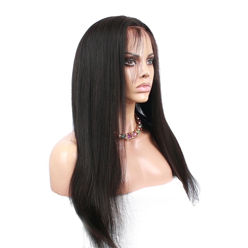 Lace Wigs With Baby Hair Natural Black Light Yaki Lace Front Wig Human Hair Bleached Knots Pre-Plucked Natural Hair Line
