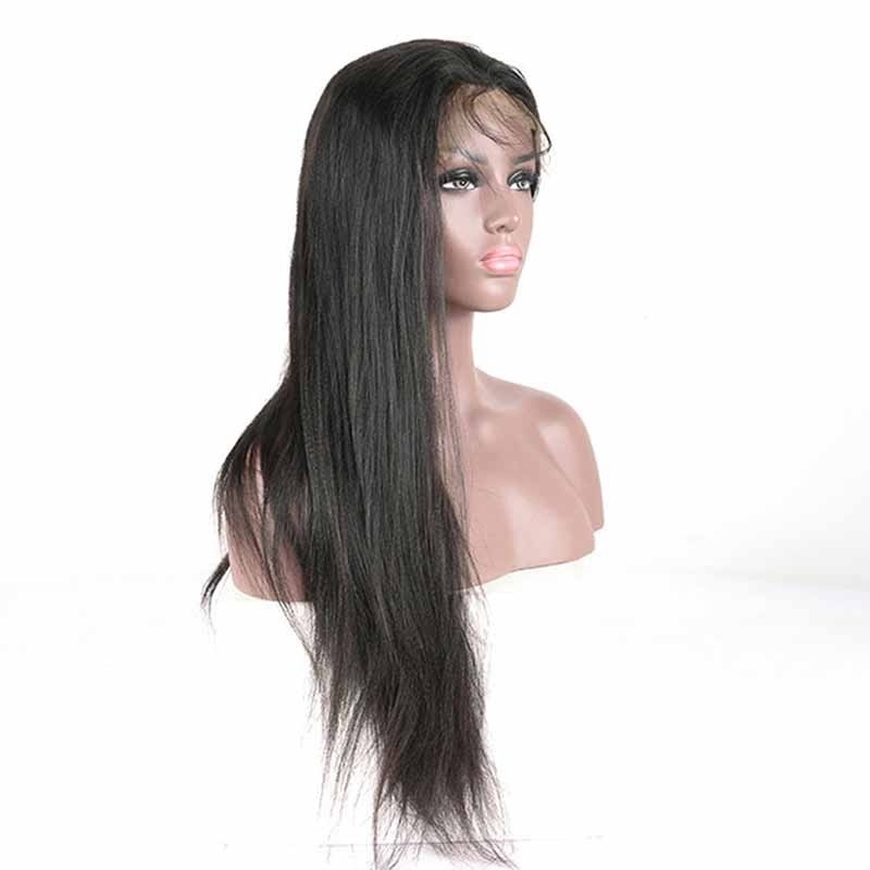 Natural Color Light Yaki Brazilian Remy Hair Lace Front Human Hair Wigs With Baby Hair Bleached Knots Pre-Plucked Hair Line On Sale