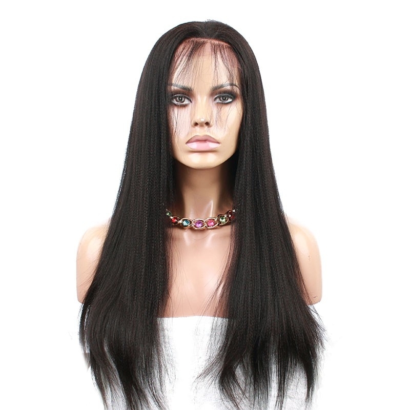 Lace Wigs With Baby Hair Natural Black Light Yaki Lace Front Wig Human Hair Bleached Knots Pre-Plucked Natural Hair Line