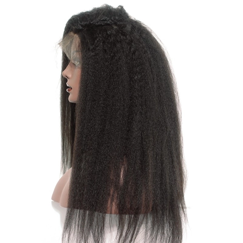 Lace Front Wigs Mongolian Kinky Straight Remy Hair Natural Color Bleached Knots