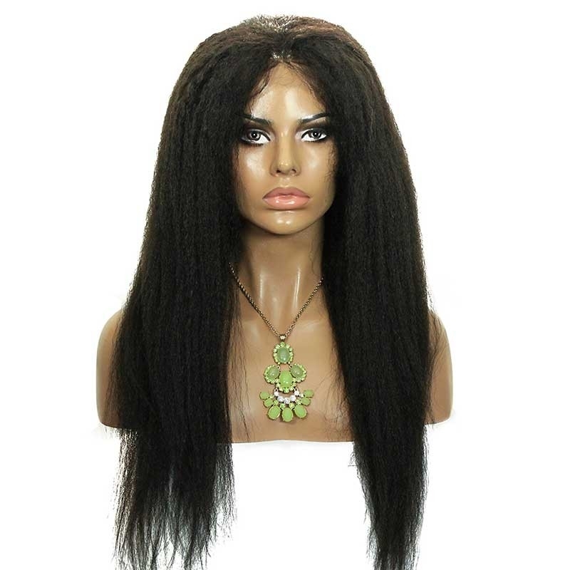 Brazilian Human Hair Lace Front Wigs Kinky Straight Human Hair Natural Black Bleached Knots Pre-Plucked With Natural Hairline