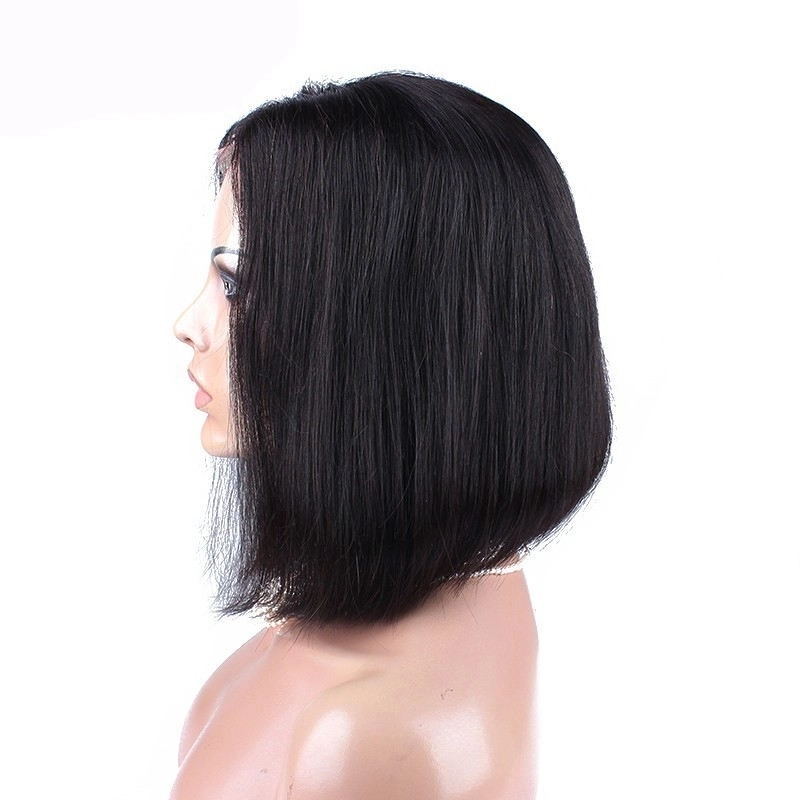 Short Black Bob Human Hair Straight Brazilian Remy Lace Front Wig 180% Density Hair Wigs Natural Baby Hair For Sale