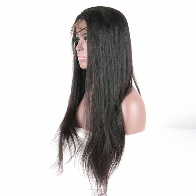 Natural Color Light Yaki Brazilian Remy Hair Lace Front Human Hair Wigs With Baby Hair Bleached Knots Pre-Plucked Hair Line On Sale