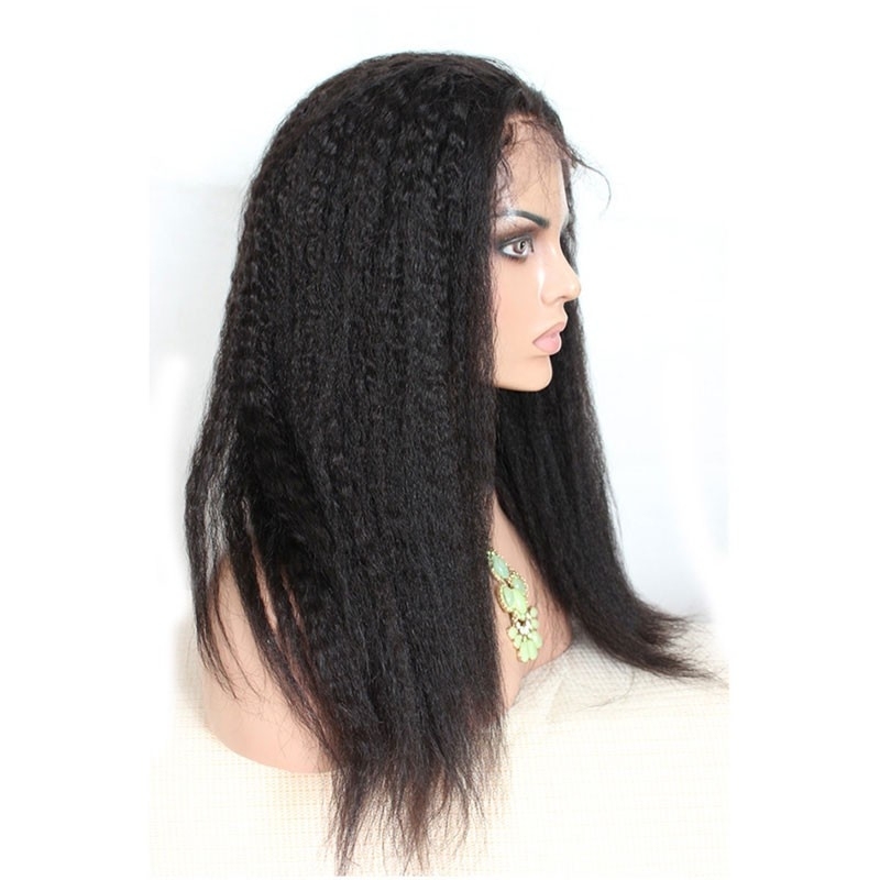 Lace Front Wigs Really Nice Peruvian Natural Remy Hair Natural Color Kinky Straight Lace Wig With Natural Baby Hair Bleached Knots
