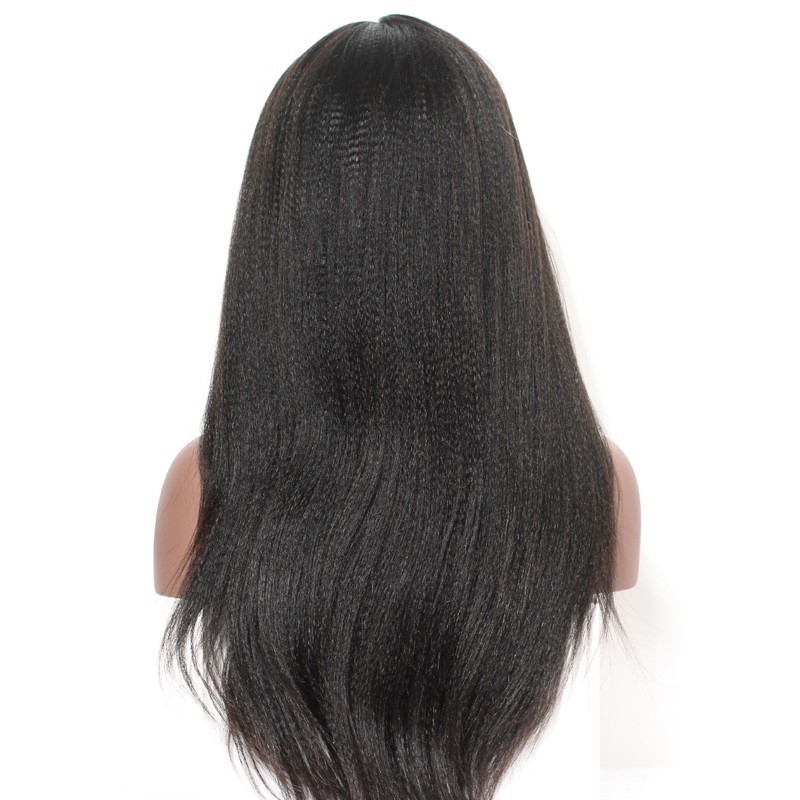 Yaki Lace Front Wigs Brazilian Human Hair Natural Color Unprocessed 150% Density wigs No Shedding Pre-Plucked Natural Hair Line Bleached Knots