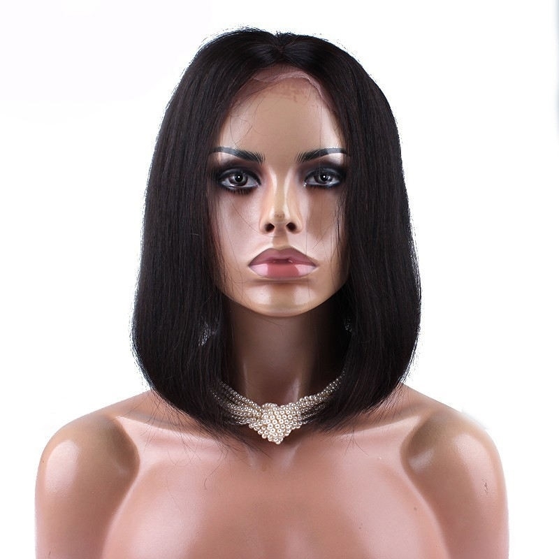 Short Black Bob Human Hair Straight Brazilian Remy Lace Front Wig 180% Density Hair Wigs Natural Baby Hair For Sale