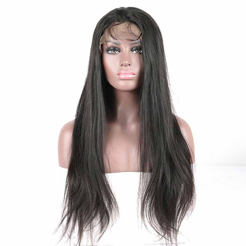 Natural Color Light Yaki Brazilian Remy Hair Lace Front Human Hair Wigs With Baby Hair Bleached Knots Pre-Plucked Hair Line On Sale